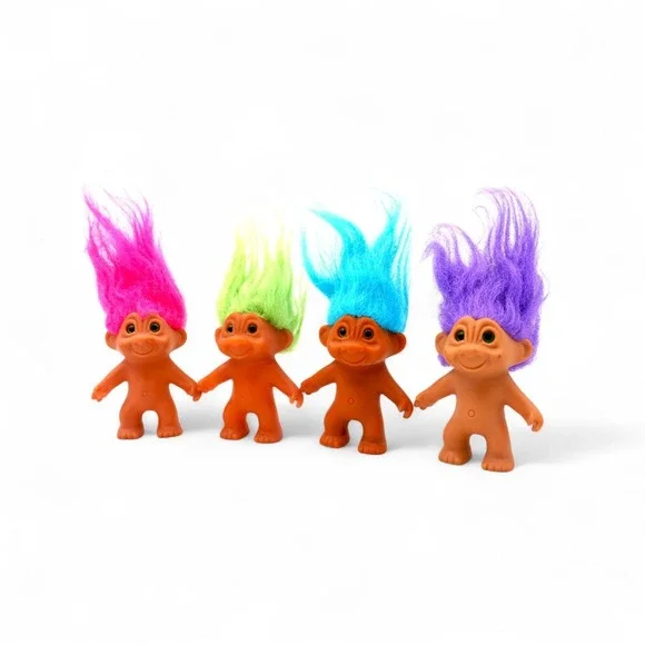 Vintage Russ Troll Doll Lot‎ Set of 4 Mini 3" Trolls Bright Neon Hair 90s Toys - Picture 4 of 10